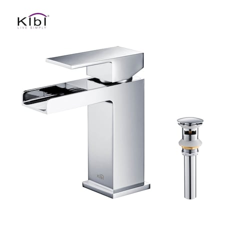 Kibi Waterfall Single Handle Bathroom Vanity Sink Faucet with Pop Up Drain C-KBF1004CH-KPW100CH